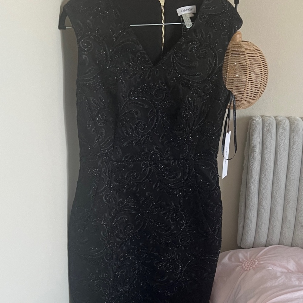Calvin Klein Black Textured Midi Dress